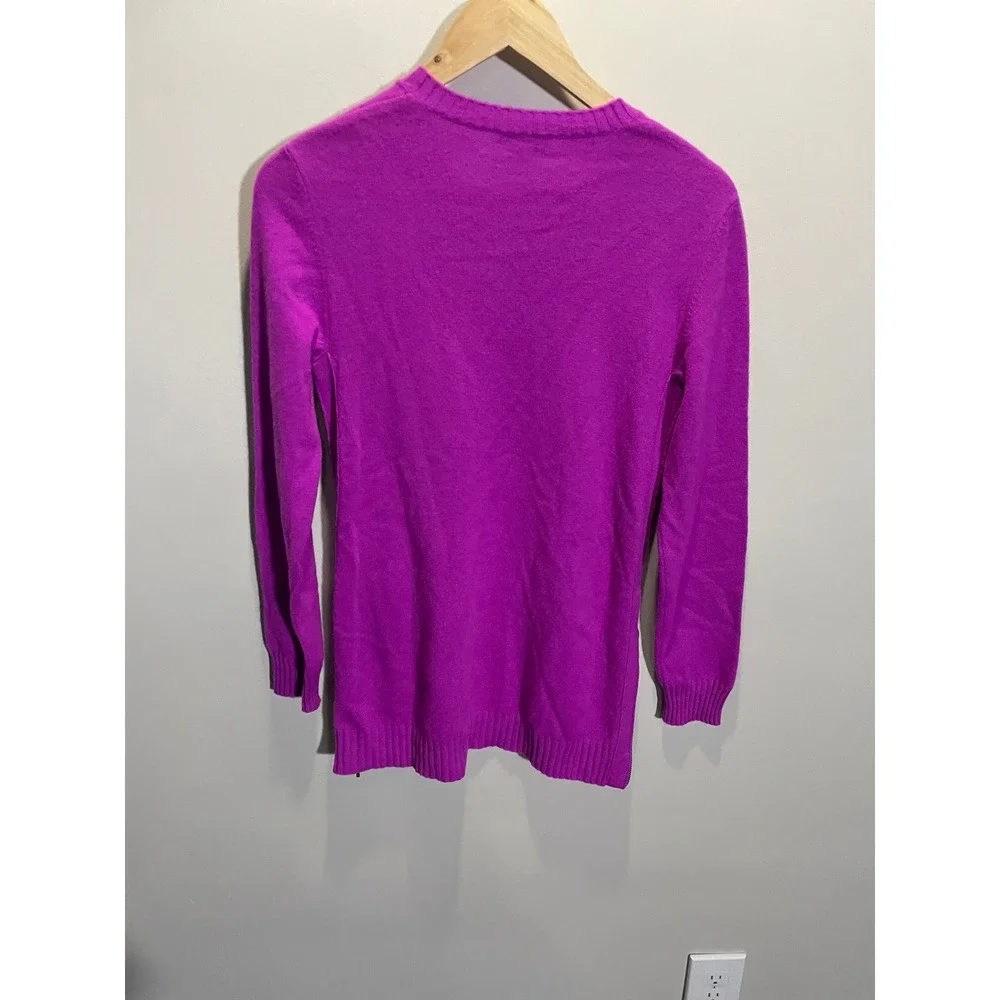 Pure Amici Sweater Women XS Purple‎ 100% Cashmere V-Neck Side Zip Knit Pullover